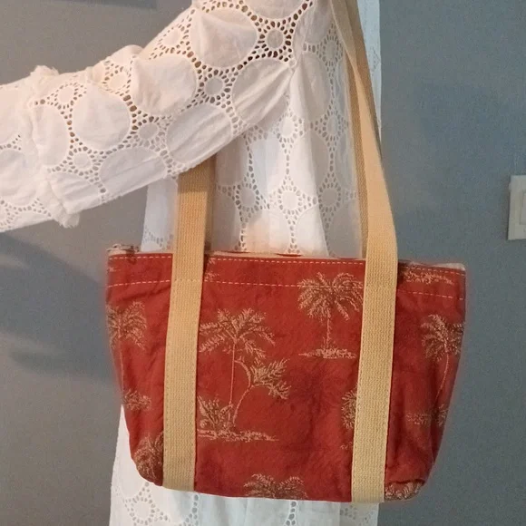 🔥🔥Bonnie Bag Upholstery palm trees vintage knitting needle point storage tote - Picture 3 of 16